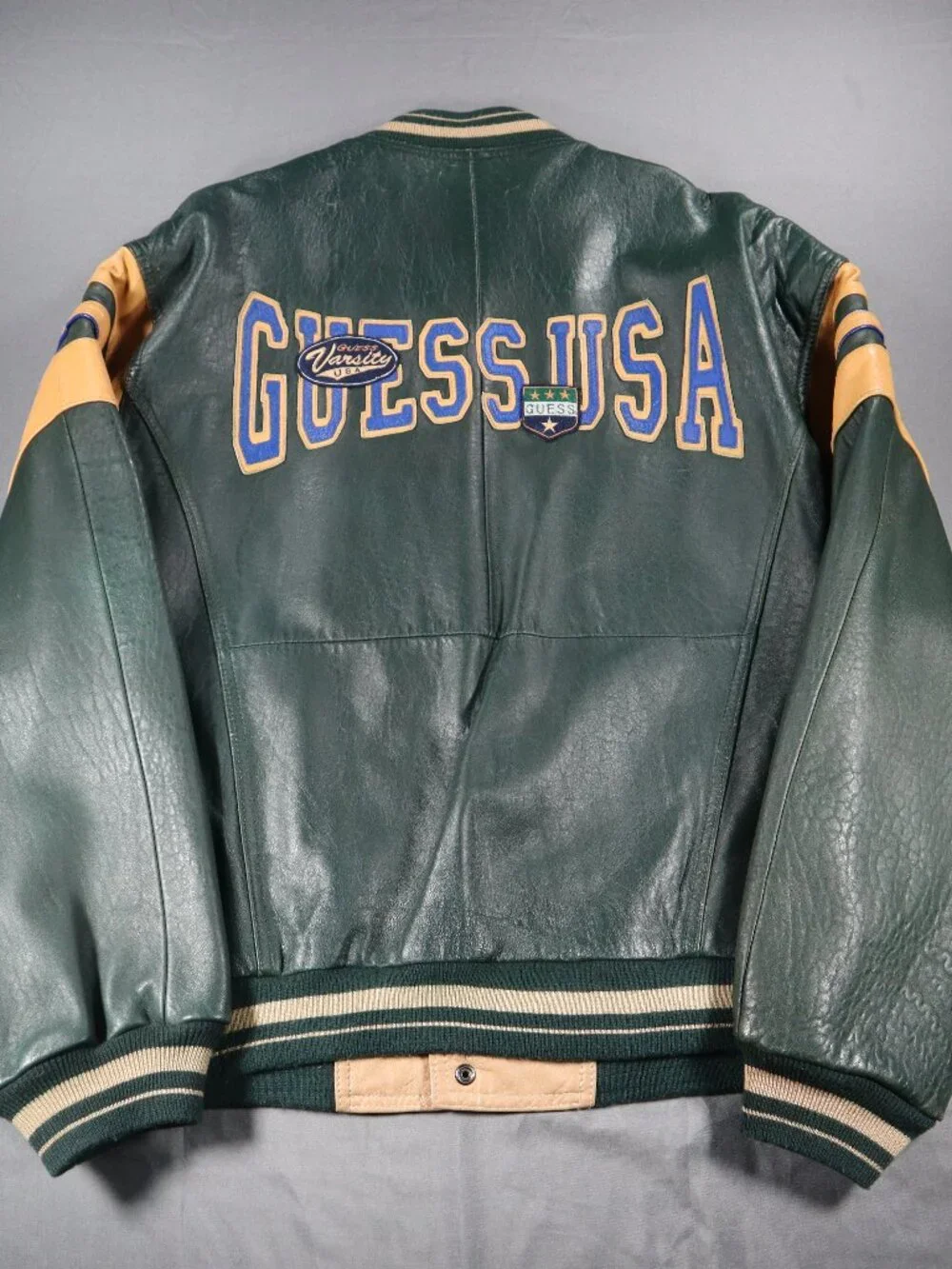 Vintage GUESS Leather Varsity Bomber Jacket Size XL Rare - Picture 8 of 13